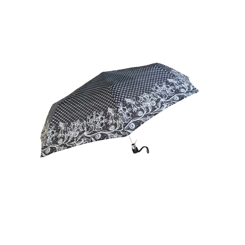 Dámsky skladací dáždnik - ornament - čierno-biely