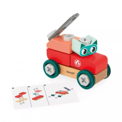 BricoKids Drevená stavebnica auto s náradím Mačka 28 ks
