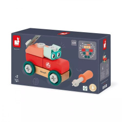 BricoKids Drevená stavebnica auto s náradím Mačka 28 ks